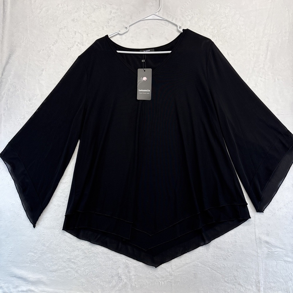 Lotusmile Tunic Women's XXL Black V-Neck Long Sleeve Flowy Pullover NWT